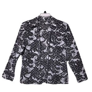 Chico’s | Black White Floral Eyelet Lace Cotton Open Jacket, Size 2 (Large)